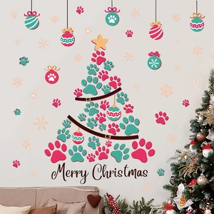 Christmas pet paw print wall sticker in Christmas tree shape with Merry Christmas text