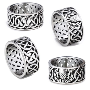 Vintage Celtic Knot Thistle Band Ring Stainless Steel Hollow Out Retro Jewelry For Men Women Ethnic Style