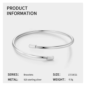 Detail specifications and sizing information for the 3mm 925 sterling silver cuff bracelet