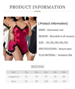 Tableau des tailles pour nuisette en satin dentelle grande taille de 1XL à 5XL