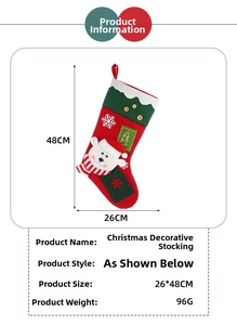 Detail view of large red knit Christmas stocking with plush polar bear and size dimensions