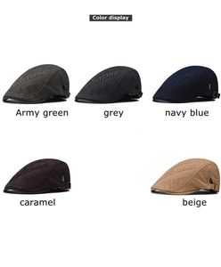 Detailed color display of vintage flat caps with diamond stitching and side embroidery