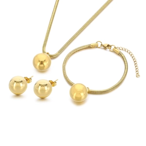 18K gold plated stainless steel jewelry set with hollow ball pendants and snake chains