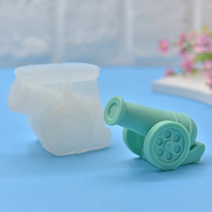 Detailed silicone mold for DIY cannon-shaped candle and plaster desk ornaments