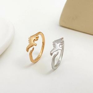 Cute geometric dinosaur open rings in gold and silver finish for a trendy look