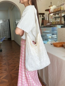 Sac À Épaule En Dentelle Pour Femmes Motif Fleuri Ajouré Grande Capacité Fourre-tout Vintage Français Pour Vacances Été