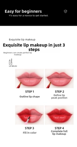 Four-step tutorial showing lip brush usage from lining to filling for perfect makeup