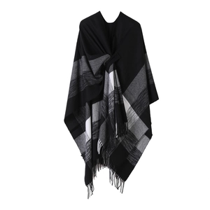 Kunstkaschmir Quaste Cape Schal Damen Winter Warm Karo Fransen Wickel Offene Front Poncho Mode Oberbekleidung