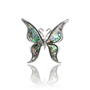 Vintage Butterfly Brooch Pin Featuring Abalone Shell Mother Of Artificial Pearl Iridescent Wings And Rhinestone Alloy For Women