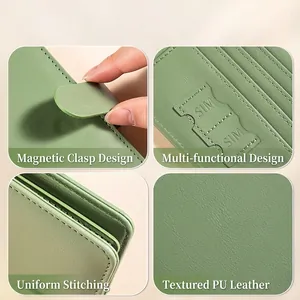 Custodia multifunzione per passaporto in pelle PU verde con chiusura magnetica e slot SIM