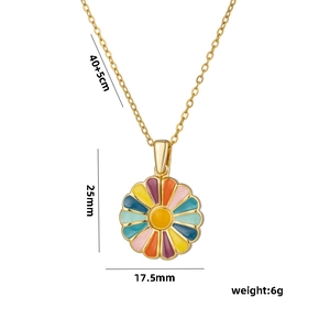 Collier marguerite en émail multicolore et acier titane avec détails des dimensions