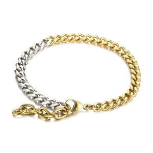 Two Tone Cuban Link Bracelet Titanium Steel Gold Silver Plated Hip Hop Jewelry For Men Women With Lobster Clasp