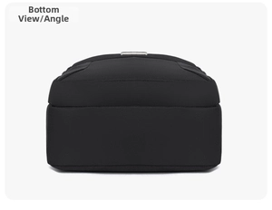Detailed bottom view of the waterproof black nylon shoulder bag with durable reinforced stitching