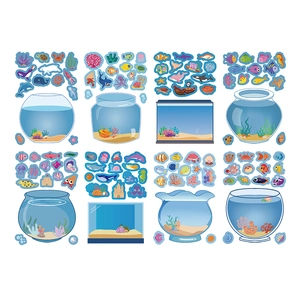 8 sets of blue cartoon aquarium stickers for DIY laptop and luggage decoration