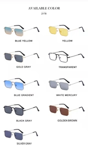 Matrix display of square frame sunglasses model 2178 in nine trendy color combinations