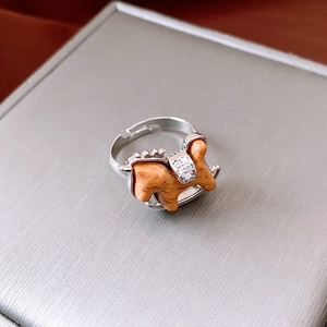 Detail of wooden horse ring with zircon inlay and adjustable silver metal band
