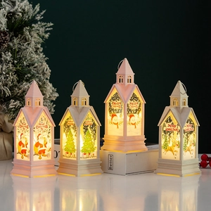 Christmas Lantern LED Night Light Church Shape Plastic Handheld Desktop Ornament Warm Light For Holiday Decoration