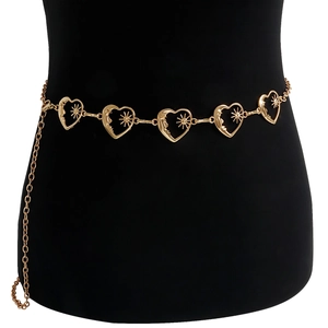 Vintage Heart Metal Waist Chain Belt For Women Sun Moon Face Hollow Out Adjustable Body Jewelry Belt Accessories