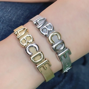 DIY Personalized Alphabet Slide Charm Mesh Bracelet For Women Copper Silver Gold Plated Letter Number Heart Charm Jewelry