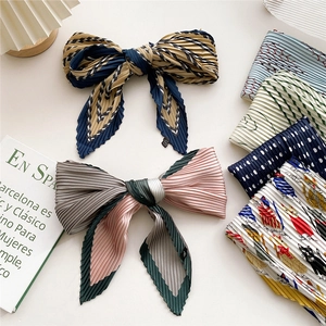 Pleated butterfly bow hair scarf set with mixed patterns and elegant striped designs
