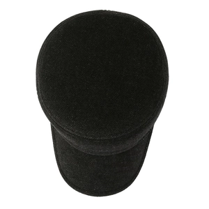 Winter men's flat top military cap in thick black wool fabric with ear protection