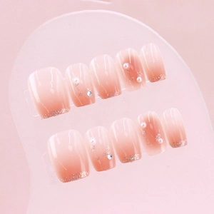 Faux Ongles Press On Nails Faits À La Main Dégradé Rose Strass Künstliche Perle Paillettes Argentées Amovibles Doux Élégant Femmes