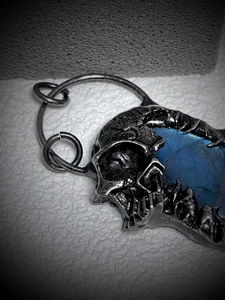 Vintage silver skull pendant with blue labradorite stone for women DIY jewelry