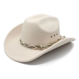 Classic beige wool felt western cowboy hat with woven band and metal eyelet details