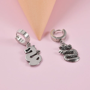 Silver dragon hoop earrings for women and men, gothic punk stainless steel jewelry