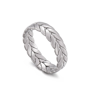 Braided texture silver stainless steel open ring for women with industrial aesthetic design