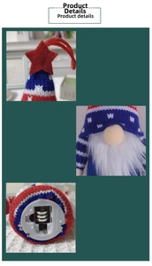Detail of USA Independence Day gnome with light-up base and knitted red white blue texture