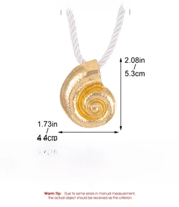 Detailed dimension chart for gold spiral conch shell pendant with alloy material specifications