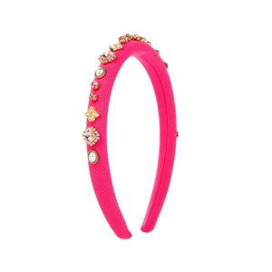 Serre-tête rose élégant orné de perles et de strass colorés de style luxe
