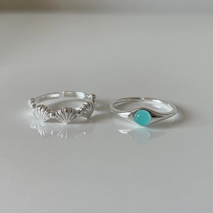 925 sterling silver open rings set with blue crystal and shell engraving details