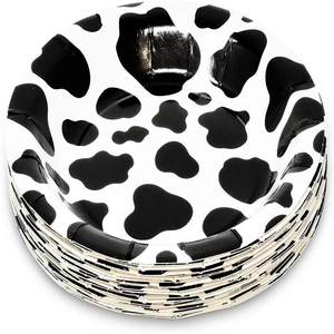 Farm cow print disposable paper plates set for birthday party table decorations
