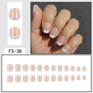 Short square nude French tip press-on nails set with 24 pieces for women