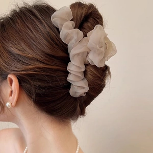 Large Hair Claw Clip Pleated Mesh Chiffon Shark Hair Clip Elegant Fairy Updo Hairpin Headwear For Women