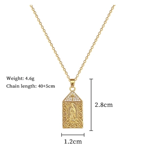 Detailed size specifications for gold portrait pendant necklace with crystal and cross