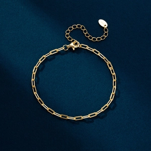 Polished S925 sterling silver golden cuban link chain bracelet with lobster clasp