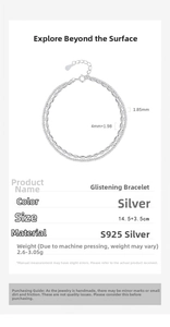 Detail eines doppellagigen S925 Silberarmbands mit 14,5+3,5 cm verstellbarer Kette