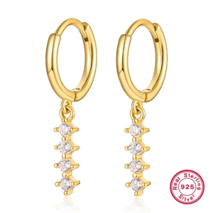 925 sterling silver gold plated hoop earrings with four vertical sparkling zircon stones