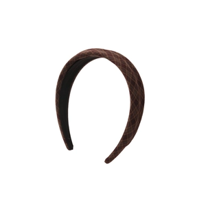 Classic brown checkered fabric headband with non-slip lining and retro vintage design