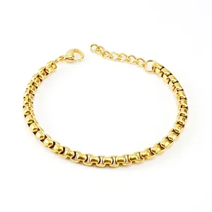 Box Chain Bracelet Stainless Steel 18K Gold Plated Adjustable Venetian Link Jewelry For Men And Women Fashion Durable
