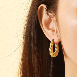 Chic irregular 18K gold plated U-shaped twisted woven stainless steel earrings for women