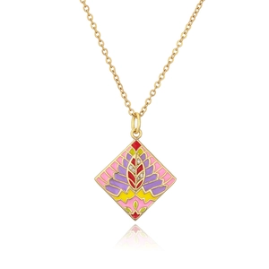 Gold-plated bohemian necklace with colorful enamel geometric diamond pendant and zircon