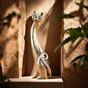 Artistic brass cat ring holder sculpture with vintage bronze finish for home decor