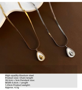 Detailed size specifications for titanium avocado shell necklaces in gold and silver finish