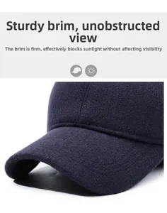 Detailed view of structured visor and premium wool texture on winter baseball cap