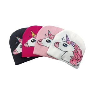 Children Kids Knitted Beanie Hat Acrylic Warm Cartoon Unicorn Pattern Winter Outdoor Elastic Jacquard