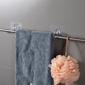 Transparent wall-mounted curtain rod holder and towel bar bracket with strong adhesive hooks